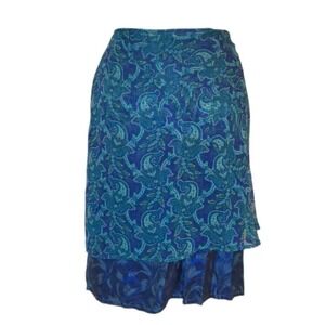 Wanted Vintage Y2K Water Blue Paisley Pattern Chiffon Satin Layered Midi Skirt M